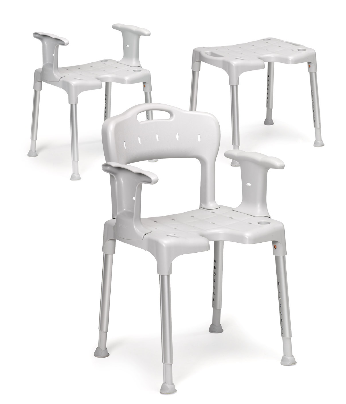 Taburete completo (silla) Etac Swift color gris, con respaldo y apoyabrazos